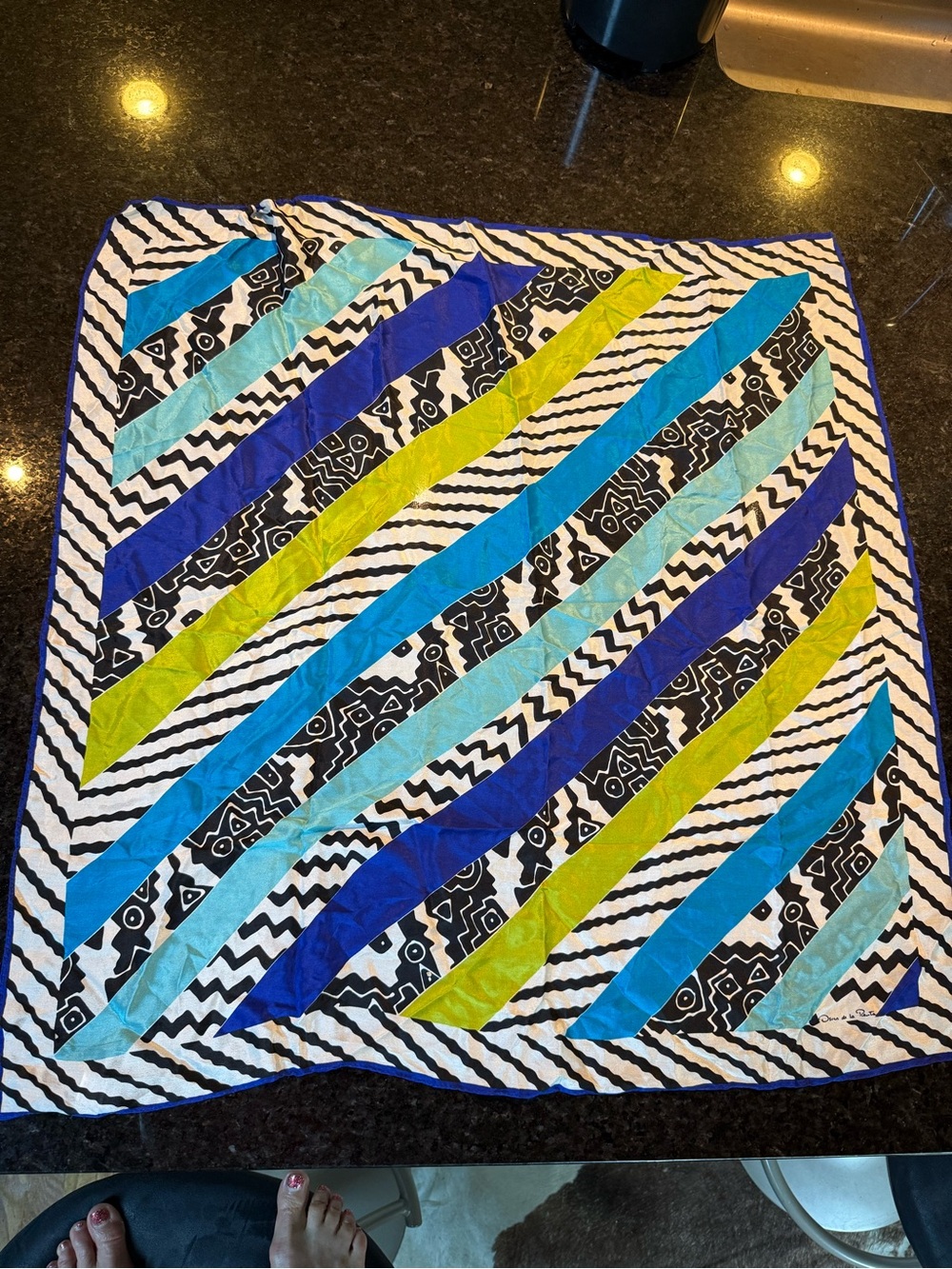 Vintage Oscar de la Renta 100% Silk Scarf | Graphic Abstract Print | 30” Square